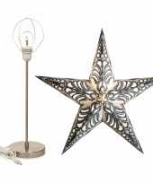 Versiering kerstster wit zilver 60 cm inclusief tafellamp lamp standaard
