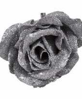 Versiering kunstbloem roos zilver 9 cm