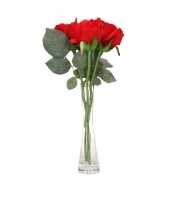 Versiering kunstbloemen 3 rode rozen met vaas 10101185