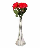 Versiering kunstbloemen 3 rode rozen met vaas