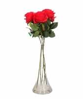 Versiering kunstbloemen 5 rode rozen met vaas 10101118