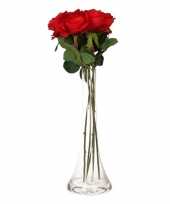 Versiering kunstbloemen 5 rode rozen met vaas
