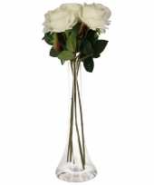 Versiering kunstbloemen 5 witte rozen met vaas