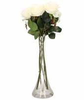 Versiering kunstbloemen 6 witte rozen met vaas