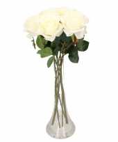 Versiering kunstbloemen 8 witte rozen met vaas