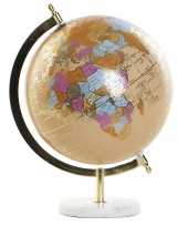 Versiering wereldbol globe beige op marmeren voet 20 x 28 cm