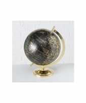 Versiering wereldbol globe goud zwart op metalen voet 22 x 27 cm