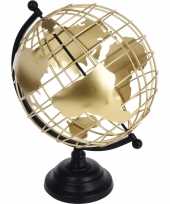 Versiering wereldbol globe zwart goud metaal 28 x 35 cm