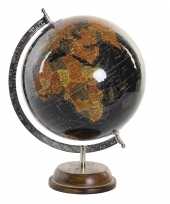 Versiering wereldbol globe zwart op metalen voet 28 x 37 cm