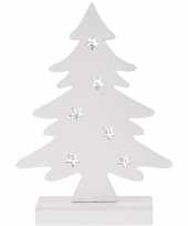 Wit houten kerstboompje versiering 28 cm met led verlichting