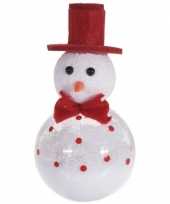 Wit rode sneeuwpop kerstversiering hangversiering 12 cm