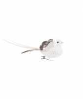 Witte vogel kerstversiering clip versiering 4 cm