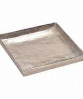 Woonversiering aluminium kaarsen plateau zilver vierkant 20 cm