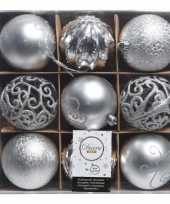 Zilveren kerstversiering kerstballen set van kunststof 9 stuks
