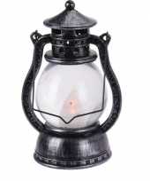 Zwart grijze horror lantaarn versiering 12 cm vlam led licht op b