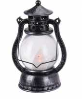 Zwart grijze lantaarn versiering 12 cm vlam led licht op batterij