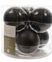 Zwarte kerstversiering kerstballen set 12 stuk glas 8 cm